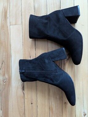 Velvet Black Suede Block Heel Ankle Boots
